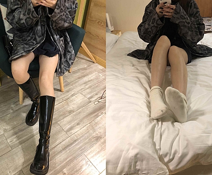 穿长靴的大学仙女宾馆脱鞋把玩白袜玉足