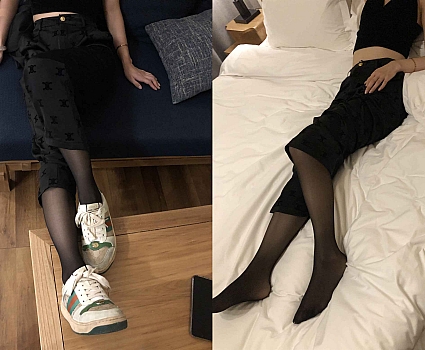 品尝刚刚毕业的女大学生职业裤里丝装的黑丝脚