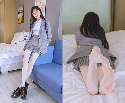 [袜啵啵]202期 稚予-皮鞋、白色蕾丝丝袜、ol风