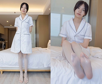 [袜啵啵]206期 小甜豆-绑带凉鞋、白丝大腿袜、小护士服
