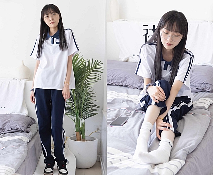 [袜啵啵]207期 稚予-aj板鞋、白棉袜、油亮白丝、校服裤里丝